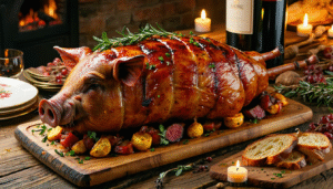 découvrez la recette authentique du cochinillo asado de ségovie : un cochon de lait rôti lentement au four jusqu’à obtenir une peau croustillante et une viande fondante, typique de la gastronomie espagnole.