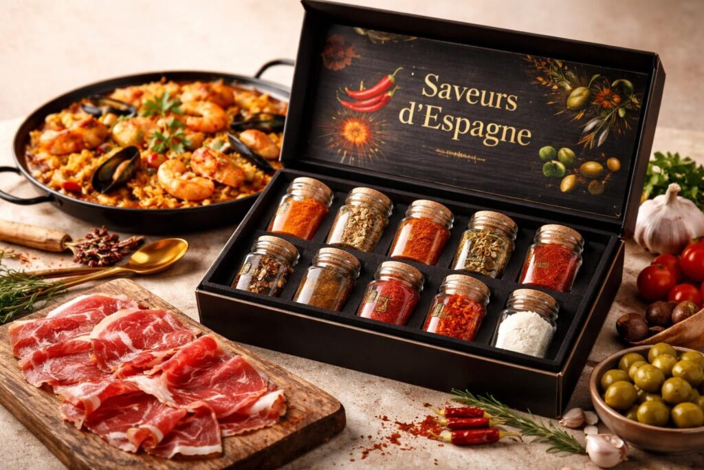 découvrez notre coffret d'épices et saveurs espagnoles, incluant paella, safran et jambon ibérique, pour sublimer vos plats traditionnels avec authenticité.