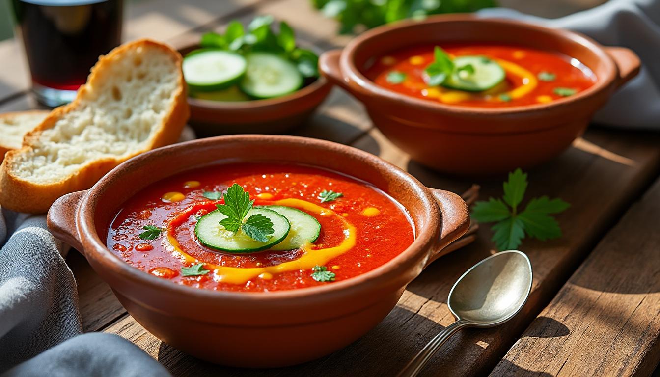 découvrez le gazpacho, cette soupe froide andalouse authentique alliant la fraîcheur de la tomate, la richesse de l'huile d'olive et les saveurs traditionnelles de l'andalousie.