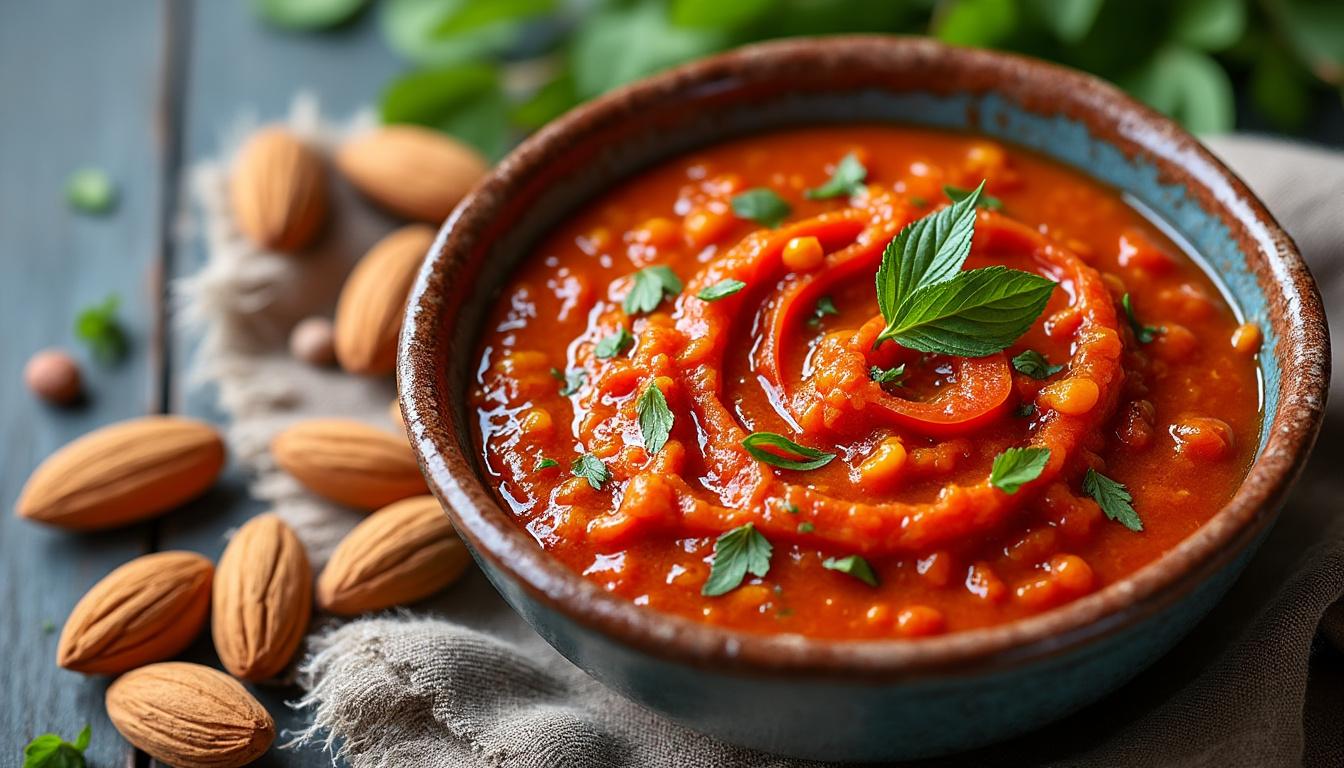 découvrez les secrets de la sauce romesco, une délicieuse spécialité catalane à base de poivrons rouges, tomates et amandes, parfaite pour sublimer vos plats.